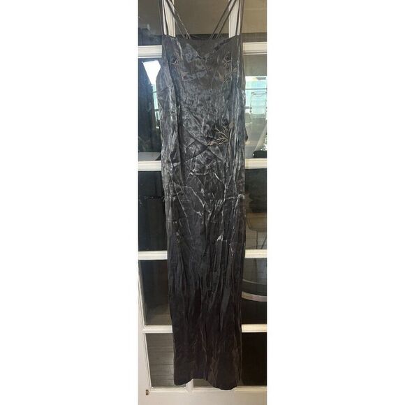 Vtg Y2k Maxi Gown Dress Sz 00 Rose PROM Black Metallic Silver Wedding Whimsygoth - Picture 1 of 9